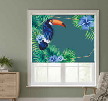 Estor enrollable habitación hojas tropicales con tucán - TenVinilo