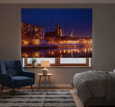 Bedroom roller blind opole at dusk - TenStickers