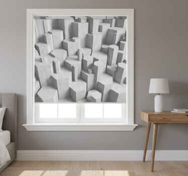 Cortina roller blanca formas geométricas 3d de concreto - TenVinilo
