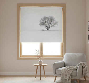 Estor enrollable blanco diseño de árbol nevado escandinavo - TenVinilo