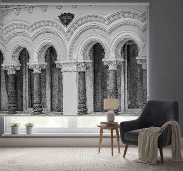 Cortina roller blanca arquitectura antigua 3d - TenVinilo