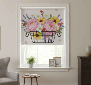 Estor enrollable blanco cesta de flores elegante - TenVinilo