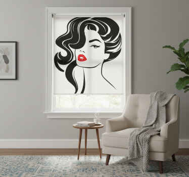 Cortina roller blanca mujer bonita con labios rojos - TenVinilo