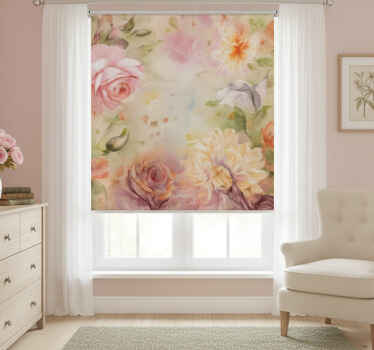 Tenda a rullo soggiorno rose floreali rosa - TenStickers