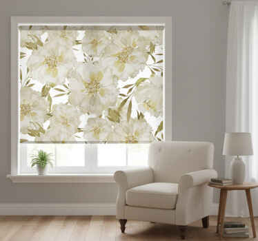 Tenda a rullo soggiorno fiori bianchi grandi - TenStickers