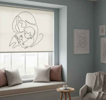 Tenda a rullo soggiorno disegno lineare madre e figlio - TenStickers