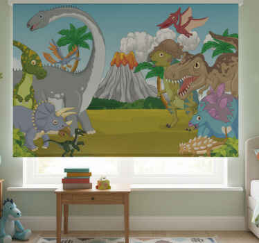 Toile fenêtre chambre enfant décorative avec dinosaures - TenStickers