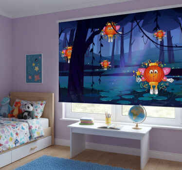 Toile fenêtre chambre enfant forêt féerique lanternes - TenStickers