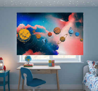 Toile fenêtre chambre enfant système solaire avec planètes - TenStickers