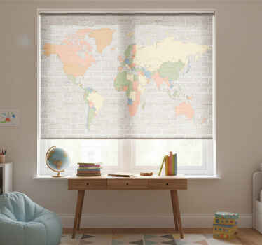 Toile fenêtre chambre enfant carte du monde vintage pierre - TenStickers