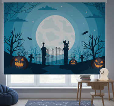 Toile fenêtre chambre enfant cimetière la nuit - TenStickers
