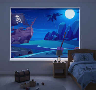 Estor enrollable infantil barco pirata de noche - TenVinilo