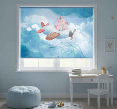 Toile fenêtre chambre enfant licorne volante dans le ciel - TenStickers