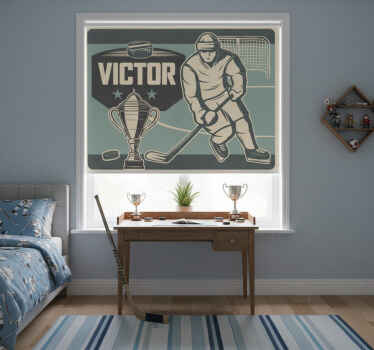 Toile fenêtre chambre enfant joueur de hockey avec nom - TenStickers