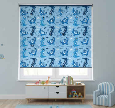 Toile fenêtre chambre enfant fond de dinosaures bleus - TenStickers