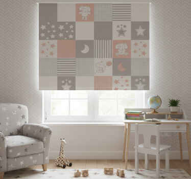 Kids roller blind with elephant motifs and nordic tiles - TenStickers