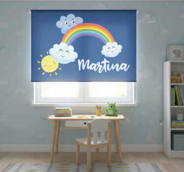 Rolgordijn kinderkamer wolken en regenboog met naam - TenStickers