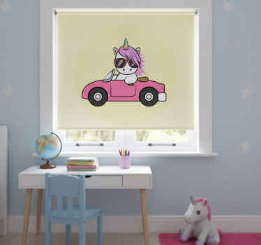 Toile fenêtre chambre enfant licorne cool en voiture - TenStickers
