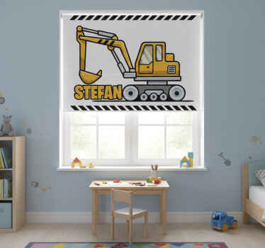 Toile fenêtre chambre enfant excavatrice jaune personnalisée - TenStickers