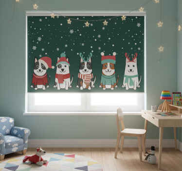 Toile fenêtre chambre enfant chiens de noël - TenStickers