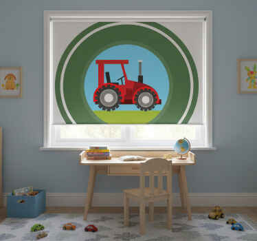 Toile fenêtre chambre enfant tracteur cercle vert - TenStickers