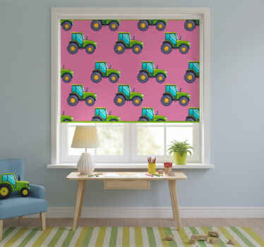 Toile fenêtre chambre enfant motif tracteur rose et vert - TenStickers