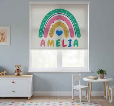 Rolgordijn kinderkamer hart regenboog gepersonaliseerd - TenStickers