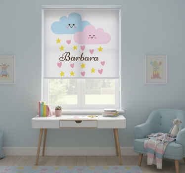 Estor enrollable infantil nube azul y rosa con nombre - TenVinilo