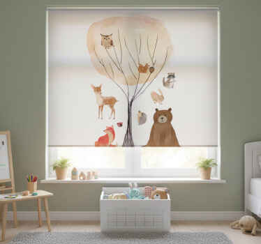 Estor enrollable infantil animales del bosque y árbol - TenVinilo