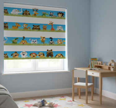 Rolgordijn kinderkamer strepen met dieren - TenStickers