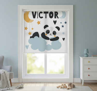 Estor enrollable infantil oso en la luna con nombre - TenVinilo