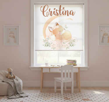 Toile fenêtre chambre enfant renard mignon avec nom - TenStickers