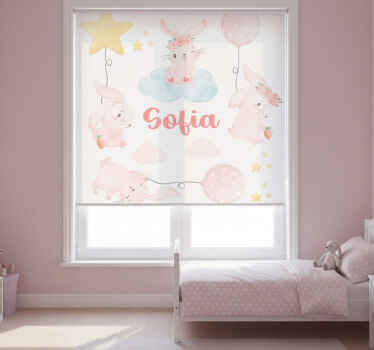Estor enrollable infantil globos rosas con conejitos - TenVinilo