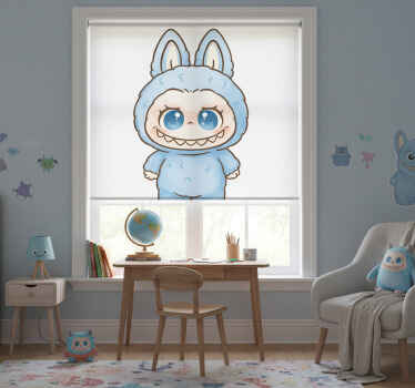 Toile fenêtre chambre enfant poupée monstre bleue - TenStickers