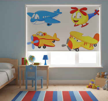 Childrens blind featuring faces of planes and helicopters - TenStickers