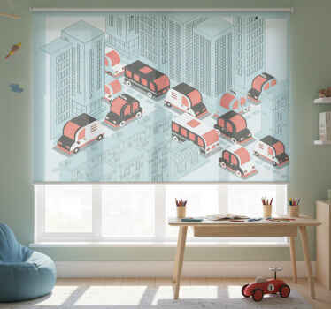 Toile fenêtre chambre enfant ville animée bleu menthe - TenStickers