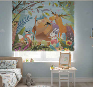 Toile fenêtre chambre enfant amis animaux en forêt - TenStickers