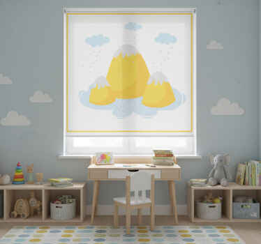 Toile fenêtre chambre enfant montagnes jaunes avec pluie - TenStickers