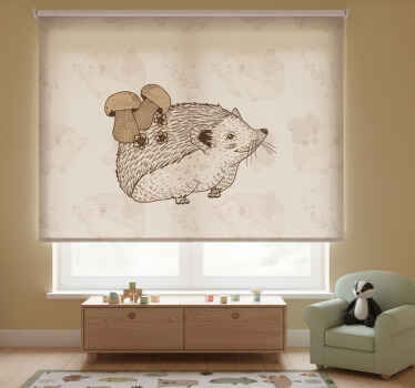 Toile fenêtre chambre enfant dessin hérisson et champignons - TenStickers