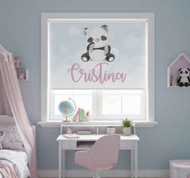 Toile fenêtre chambre enfant panda mignon avec nom - TenStickers