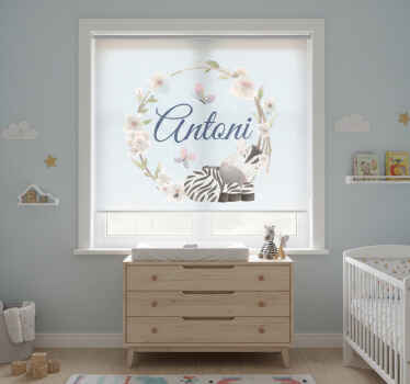 Toile fenêtre chambre enfant animaux mignons zèbre avec nom - TenStickers