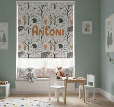 Toile fenêtre chambre enfant forêt scandinave avec animaux - TenStickers