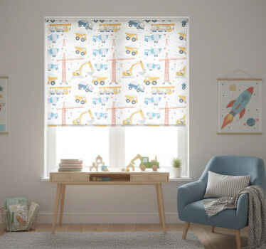 Kids roller blind in pastel construction vehicles - TenStickers