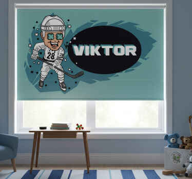 Rollo fenster kinderzimmer lustiger hockeyspieler mit name - TenStickers