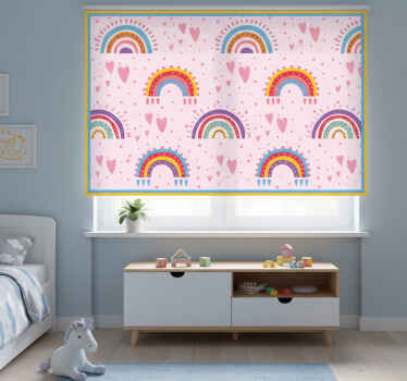 Toile fenêtre chambre enfant pois roses et arcs-en-ciel - TenStickers