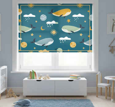 Toile fenêtre chambre enfant motif de baleines tendance - TenStickers