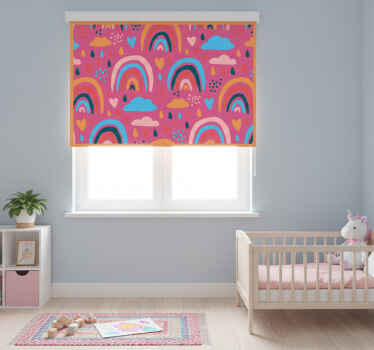 Kids roller blind minimalistic rainbows pink background - TenStickers