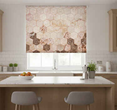 Toile fenêtre cuisine carrelage hexagonal marron - TenStickers