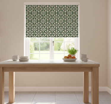 Toile fenêtre cuisine motifs carreaux ciment sur fond vert - TenStickers