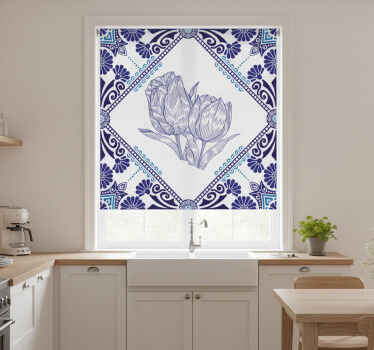 Toile fenêtre cuisine tulipes bleues de delft - TenStickers